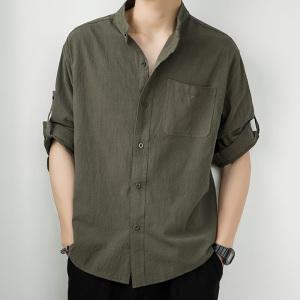 (본품) 남성 차이나카라 7부 린넨 셔츠 베이직 디자인 컬러/7부린넨셔츠