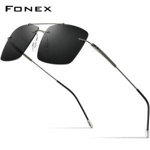 FONEX 티타늄 합금 TR90 무테 선글라스, 남성 2023, 초경량 나사 없는 사각 편광 선글라스, 남성 20009, 신