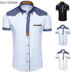 ZOGAA 남성용 패션 데님 반팔 포멀 셔츠, 캐주얼 여름 의류 상의, 슬림 코튼 플러스 사이즈 남성 셔츠