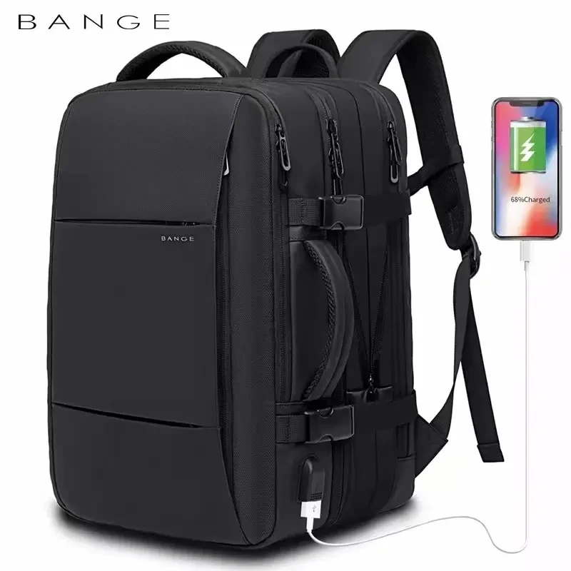 BANGE 남성 비즈니스 배낭 학교 여행 배낭, 확장 가능한 USB 가방, 대용량 17.3 노트북 방수
