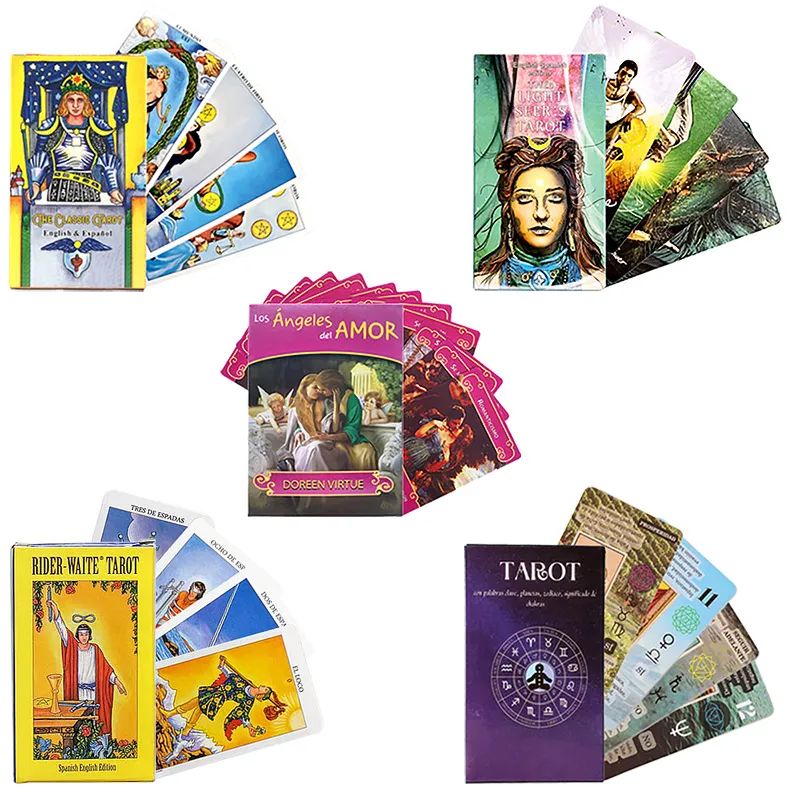 어린이용 타로 카드 쓰레기 통, 스페인어 영어 어린이 성인 가족 모임 게임, 카드 놀이, 예언 카드 장난감, 생일 선물