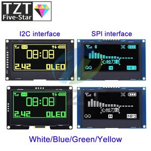 TZT OLED 디스플레이 모듈, C51 SPD0301 용 IIC I2C SPI 시리얼, 2.42 인치, 2.42 인치 LCD 화면, 흰색 노란색, 128x64