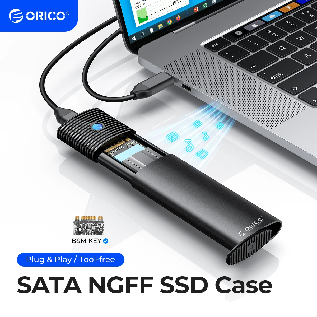 ORICO 외장 솔리드 스테이트 인클로저 어댑터, M.2 SATA NGFF SSD 인클로저, USB 3.1 C 타입, 2280, 2260, 2242/2230 SSD, 4TB, 5Gbps