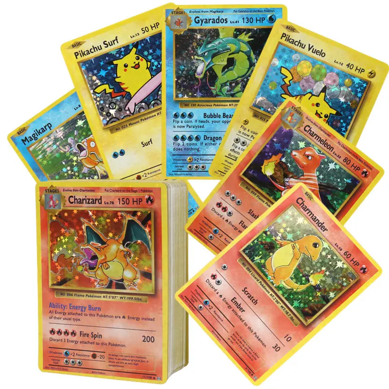 영문 포켓몬 카드, 샤이닝 리자몽 피카츄 뮤츠 트레이드 카드, 어린이 포켓몬 장난감, 1996 년