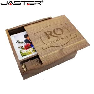 JASTER-(1PCS 무료 로고) 사진 나무 사진 앨범 usb + 박스 usb 플래시 드라이브 U 디스크 펜드라이브, 8GB 16GB 32GB 64GB 웨딩 비디오