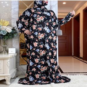 Eid 무슬림 여성 후드 아바야 터키 아프리카 기도복, 카프탄 드레스, 히잡 꽃 프린트, 두바이 사우디 로브, 라마단, 2023Eid