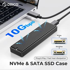 ORICO M.2 SSD NVMe 케이스, USB3.2 Gen2 C타입 PCIe SSD 케이스, M.2 NVME SATA 인클로저 디스크 박스 도구 무료 SSD 알루미늄 케이스, 10Gbps