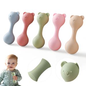 아기 실리콘 마라카스 장난감, 동물 만화 곰 모래 망치 딸랑이 장난감, 신생아 딸랑이 BPA 프리 실리콘 치발기 장난감 선물, 1PC