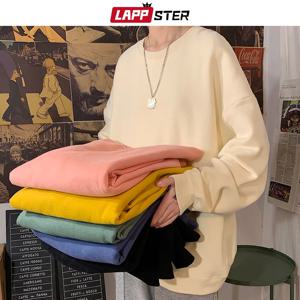 LAPPSTER 남성용 단색 하라주쿠 후드, 오버사이즈 스웨터, 일본 스트리트웨어 의류, 가을 한국 패션, 7 색 2023