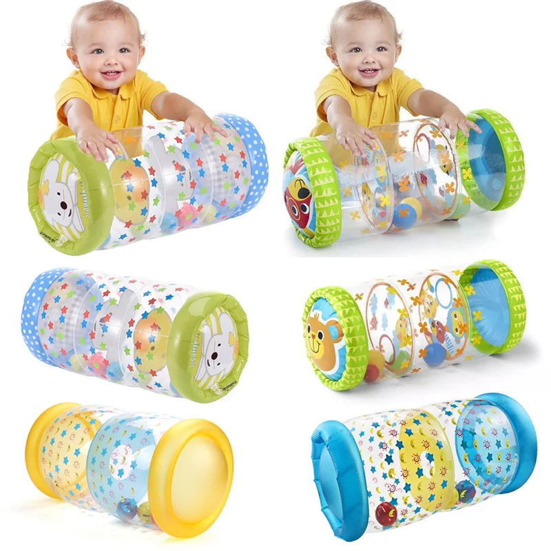딸랑이 및 공 팽창식 아기 크롤링 롤러 장난감, PVC 조기 발달 유아 크롤링 장난감, 6 개월 1 2 3 세