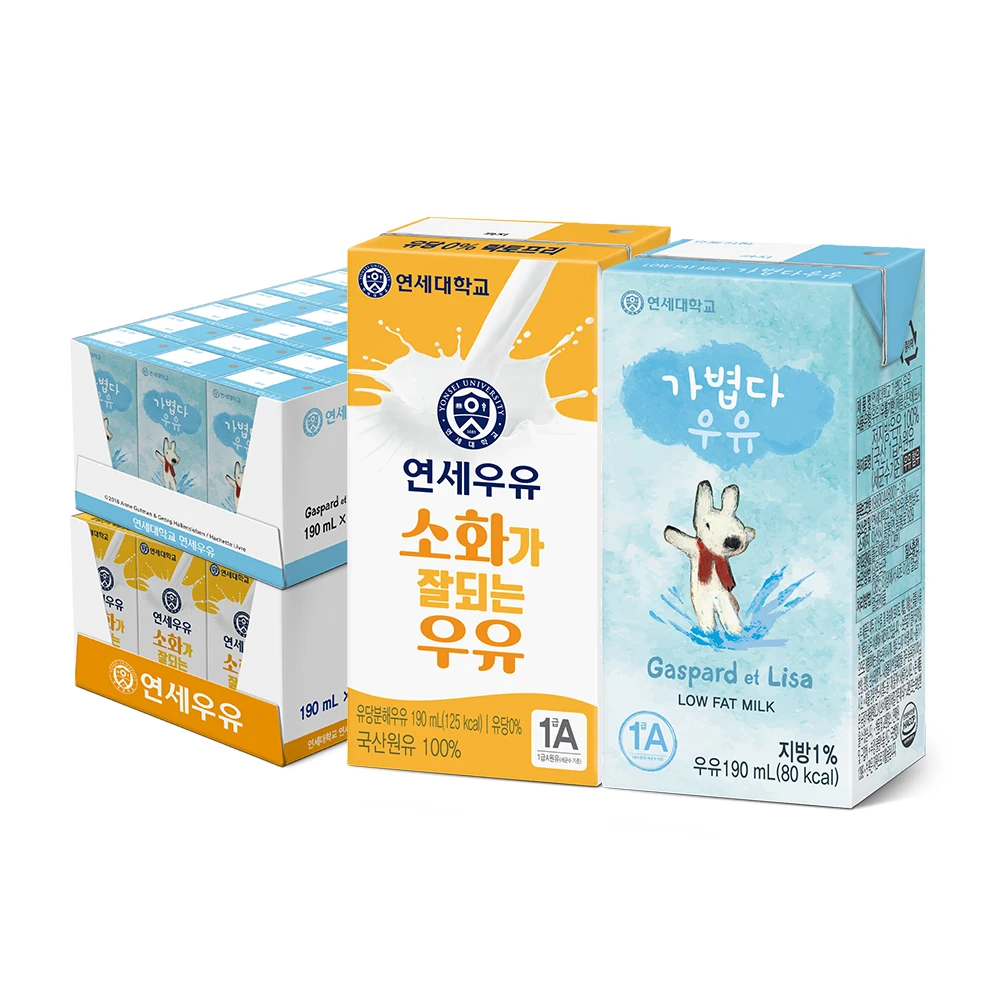 연세우유 멸균우유 190ml 48팩[소화가잘되는+저지방]