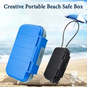 크리에이티브 휴대용 해변 안전 박스, 스틸 와이어 포함, 4 자리 콤비네이션 잠금 장치, 야외 캠프 스포츠 사이클링 수영 보안 보관함