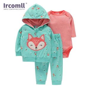 Ircomll 신생아용 아기 옷 세트, 후드 재킷 바지 + 바디 수트, 유아 의상, 여아 남아용, 3 개