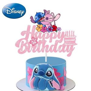 디즈니 Lilo & Stitch 소녀 클로브 케이크 장식 및 핑크 스티치, 생일 축하 케이크 장식, 소년 파티 용품, 베이비 샤워