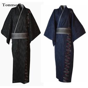 남성용 기모노 로브, 100% 코튼 천 스티치, 일본 스타일 잠옷, 긴 잠옷 디자인, 자수