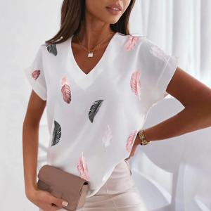 3D 여성용 V넥 티셔츠, 여름 반팔 상의, 깃털 그래픽 여성 의류, 오버사이즈 여성 패션 스트리트웨어 탑