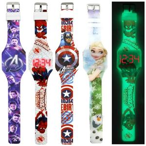 디즈니 어벤져스 캡틴 아메리카 스파이더맨 소년 소녀 손목 시계, 실리콘 소프트 스트랩, 발광 LED 어린이 터치 전자 시계