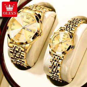 OLEVS 남녀공용 다이아몬드 로마 체중계 시계, 마름모 거울, 자동 날짜, 커플 시계, 럭셔리 방수, 오리지널 핸드 시계, 9931