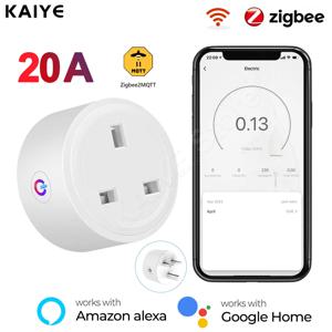 Zigbee 스마트 플러그 20A 영국 전원 스트립 미니 콘센트 무선 소켓 (에너지 모니터 포함) Alexa Google Home Tuya 허브와 호환 가능