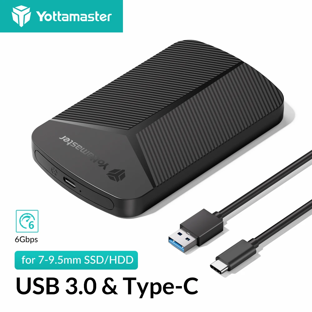 Yottamaster 외장 하드 드라이브 케이스, 2.5 인치 HDD 인클로저, SATA-USB 3.0 C타입, 6Gbps 속도 SATA SSD HDD 케이스, 6TB 스토리지 박스