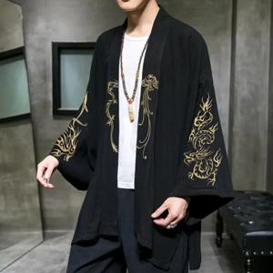 남성용 2022 패션 의상 자수 한복, 중국 스타일 로브, 가디건 재킷, 오버사이즈 기모노, 5XL 고대 코트
