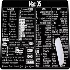 Mac Os 단축키 치트 시트, 워드 엑셀 마우스 패드, Mac용 빠른 참조 키보드 단축키, 미끄럼 방지 고무 베이스 키보드 매트