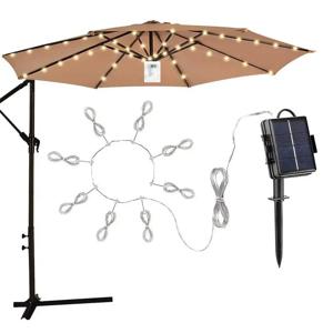 태양광 LED 조명 파티오 우산, 8 가지 밝기 모드, 야외 장식, 안뜰에 적합, 캔틸레버 걸이 우산