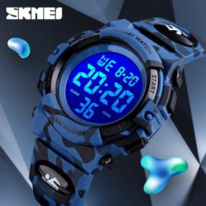 SKMEI 1548 스포츠 어린이 시계, 5 바 방수 다채로운 조명, 12 시간 24 시간 위장 시계, 유아 소년 키즈 시계
