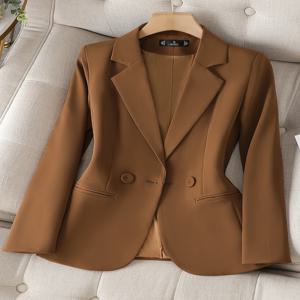 여성용 긴팔 싱글 브레스티드 재킷, 비즈니스 작업복, 포멀 코트, 브라운, 블랙, 봄, 가을, 신상