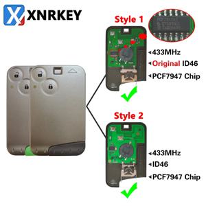 XNRKEY 2 버튼 원격 자동차 키 PCF7947/ID46 칩 433Mhz, 르노 라구나 Espace 2001-2006 스마트 카드 자동차 키