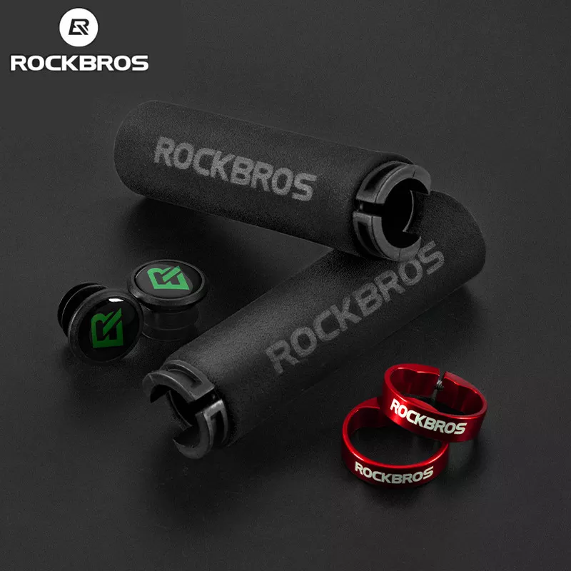 ROCKBROS-사이클링 그립 MTB 자전거 핸들 바 미끄럼 방지 충격 흡수 소프트 자전거 그립, 실리콘 스폰지 핸들 바 액세서리