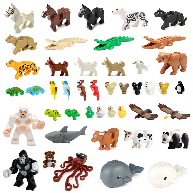 교육용 작은 빌딩 블록, 동물 장면 말 고래 호랑이 모델, 인기 MOC 동물원 조립 선물, 아기 DIY 미니어처 벽돌 장난감