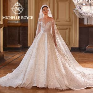 미셸 로이스 여성용 럭셔리 웨딩 드레스, 2023 빛나는 구슬 장식, 백리스 공주 웨딩 가운