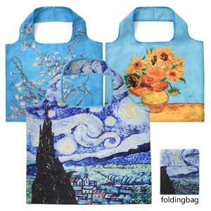 반 고흐 손으로 그린 유화 쇼핑백, 유명한 그림 패턴 보관 가방, 휴대용 접이식 여행 가방, 한쪽 어깨