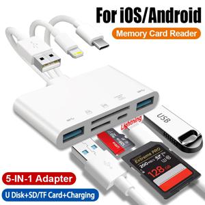 라이트닝 to SD TF 메모리 카드 리더, USB OTG 어댑터, 충전 포트 포함, 아이폰, 아이패드, 샤오미, 삼성, 화웨이, 맥북용, 5 인 1