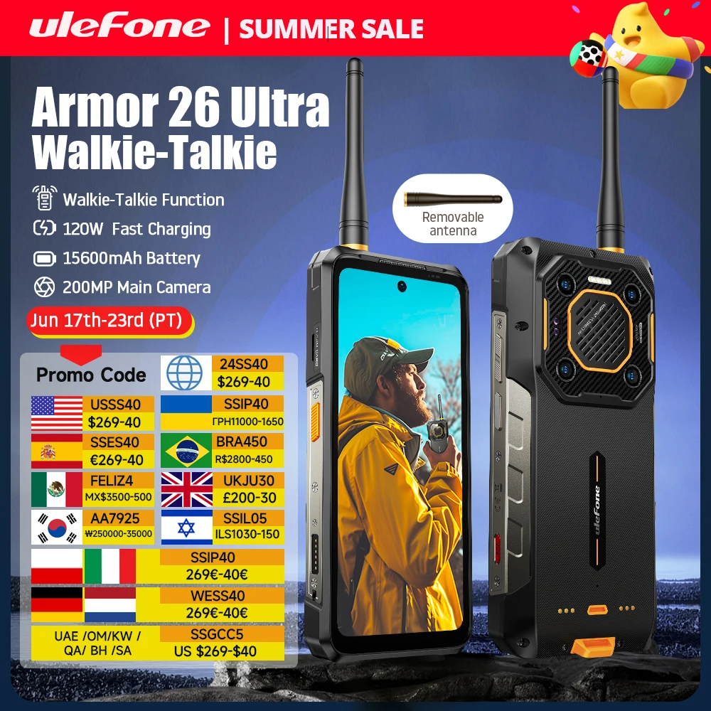 Ulefone 아머 26 울트라 워키토키 5G 견고한 휴대폰, 120W 15600mAh 200MP + 64MP + 50MP NFC 방수 스마트폰, 월드 프리미어