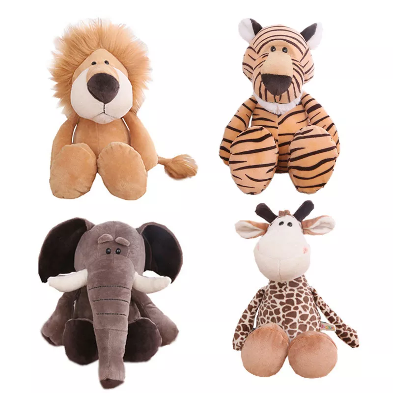 봉제 동물 장난감, 부드러운 인형, 정글 사자, 코끼리, 호랑이, 개, 여우, 원숭이, 사슴, 어린이 선물, 귀여운 아기, 어린이 취미 장난감