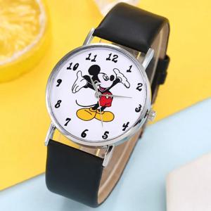 디즈니 미키 마우스 만화 PU 스트랩 쿼츠 시계, 어린이 시계, 소년 소녀 시계, 숙녀 손목 시계, 학생 선물, Relogio