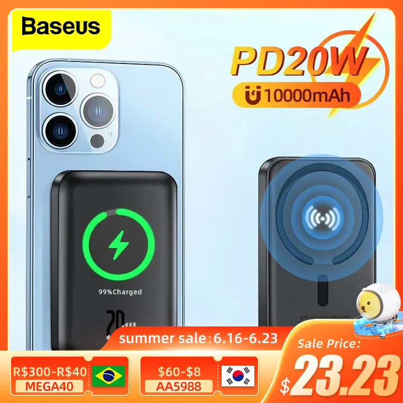 Baseus 6000mAh 보조베터리 무선 충전기 10000mAh 보조베터리 아이폰 12 13 14 프로 미니 휴대용 외부 배터리