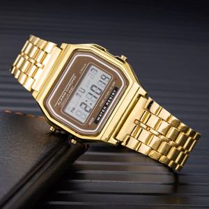 여성용 하라주쿠 럭셔리 톱 브랜드 시계, 골드 스테인레스 스틸 WR F91W LED 전자 방수 다기능 사각 디지털 시계