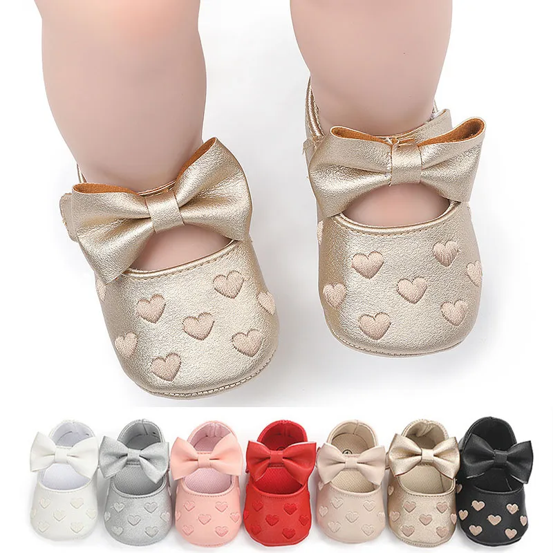 신생아용 클래식 러브 가죽 신발, 여러 가지 빛깔의 유아 첫 워커 신발, 0-18 개월 남아 여아 신발