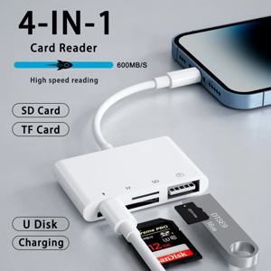 아이패드 카메라 맥북 어댑터용 고속 충전 포트, 4 in 1 USB 카드 리더, SD/TF 카드, 아이폰 14, 13, 12, 11 프로 맥스