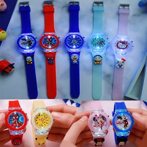 디즈니 미키 Frozen2 인형 스파이더맨 만화 시계, 학생용 패션 LED 전자 스포츠 소녀 시계, 선물 장난감
