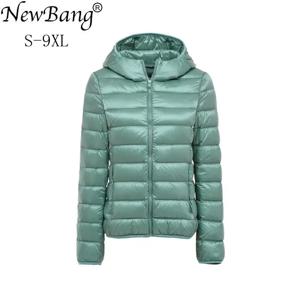 NewBang 8XL 9XL 대형 울트라 라이트 다운 재킷 여성 가을 겨울 따뜻한 코트 화이트 오리 재킷 여성 후드 파카