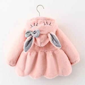 가을 겨울 귀여운 토끼 귀 플러시 아기 재킷, 크리스마스 달콤한 공주 소녀 코트 따뜻한 후드 겉옷 유아 소녀 옷