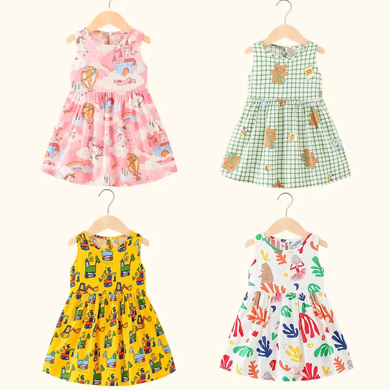여아용 민소매 공주 파티 드레스, 코튼 여름 아동복, 어린이 꽃 드레스