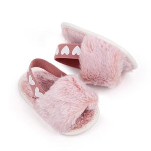 Jlong 가을 봉제 슬라이드 샌들, 아기 소녀 하트 부드러운 밑창 샌들, 유아 공주 미끄럼 방지 유아용 침대 신발, 0-18 개월