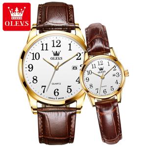 OLEVS 5566 클래식 쿼츠 커플 시계, 남녀공용 오리지널 가죽 원피스 시계, 달력 방수, 최고 브랜드 핸드 시계