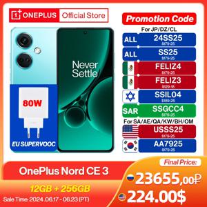 OnePlus Nord CE 3 글로벌 버전 듀얼 스피커, 스냅드래곤 782G 50MP 카메라, 120Hz AMOLED 80W SUPERVOOC 5000mAh 배터리, 12GB 256GB