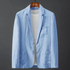 2022 남성 블레이저 재킷, 단색 슬림 캐주얼 비즈니스 얇은 통기성 화이트 코튼 리넨 정장 코트, 봄 여름
